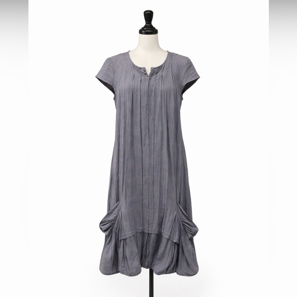 NWT April Cornell Boho Bubble Hem Dress Blue Crinkle Cotton Size S
